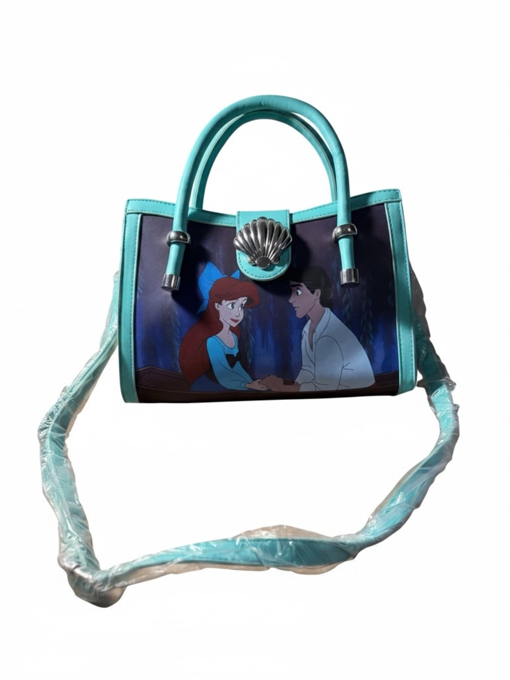 Loungefly Teal Ariel & Eric Crossbody Satchel with Shell Clasp